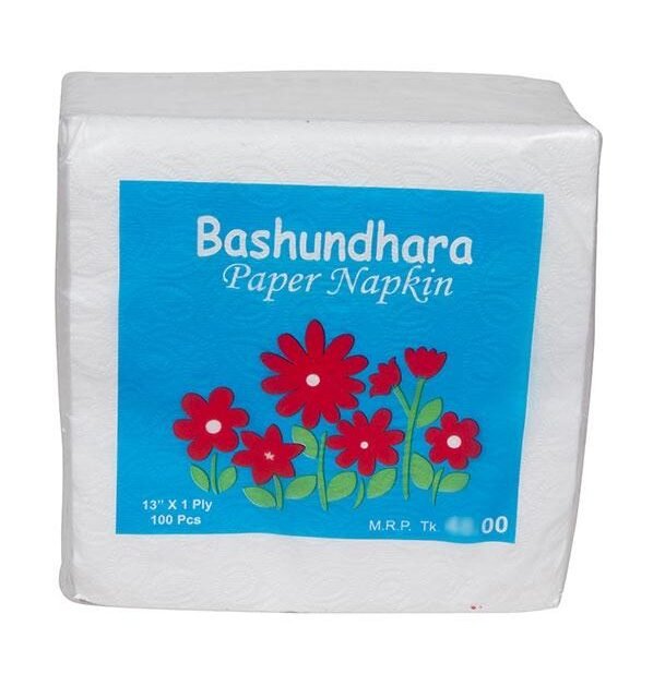 Bashundhara Paper Napkin 13" 1Ply × 100Pcs (White) | বসুন্ধরা পেপার ন্যাপকিন