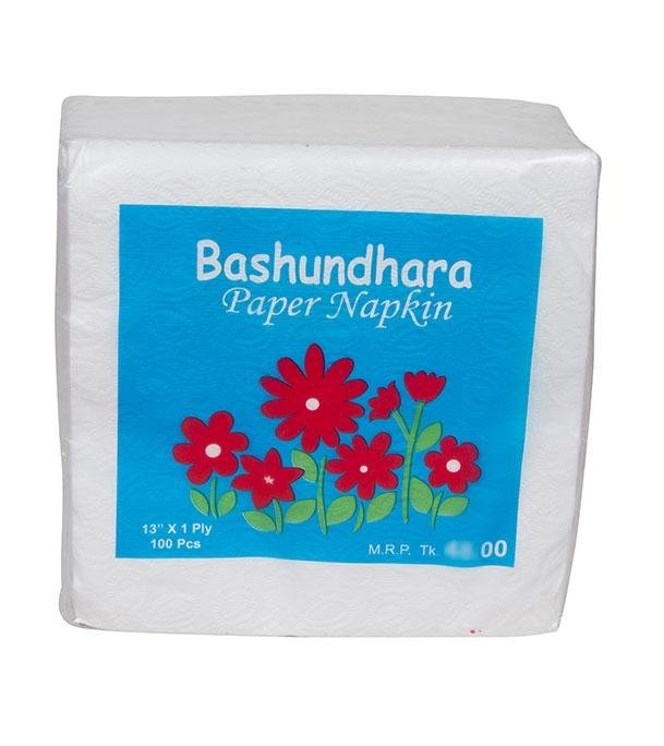 Bashundhara Paper Napkin 13" 1Ply × 100Pcs (White) | বসুন্ধরা পেপার ন্যাপকিন